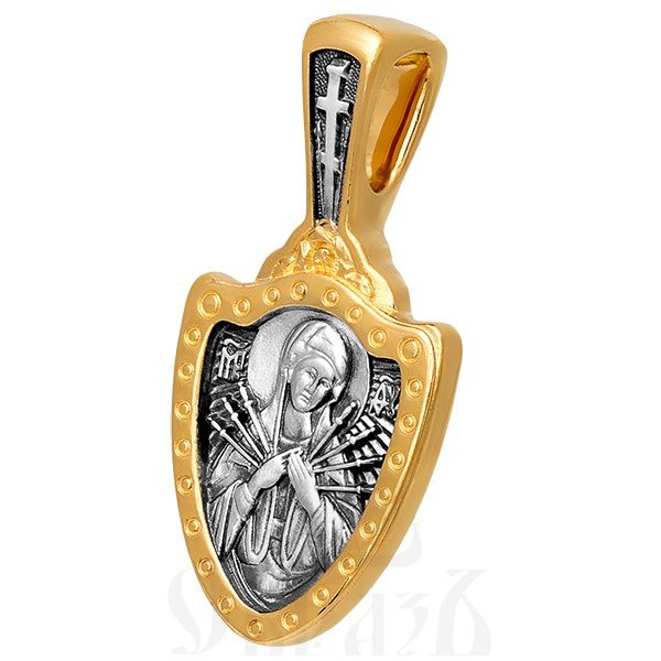 образок «икона божией матери «семистрельная». молитва», серебро 925 проба с золочением (арт. 102.272)